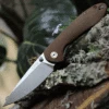 CJRB Cutlery Feldspar J1912-BNC, 3.53" D2 Steel Stonewashed Plain Blade, Contoured Brown G-10 Handle