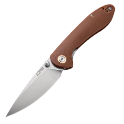 CJRB Cutlery Small Feldspar J1912S-BNC, 3.0" D2 Steel Stonewashed Plain Blade, Contoured Brown G-10 Handle