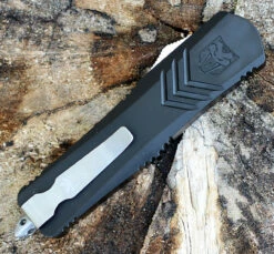 CobraTec Black FS-X OTF Knife CTKMBLKFS-XMDS, 3" D2 Steel Drop Point Serrated Blade, Black Aluminum Handle -Knifeworks Sales Shop MBLKFS XMDS.3 82825.1583253083