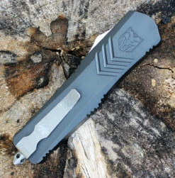 CobraTec Gray FS-X OTF Knife CTKMGRYFS-XMWNS, 3" D2 Steel Wharncliff Plain Blade, Gray Aluminum Handle -Knifeworks Sales Shop MBLKFSX 76908.1583253782