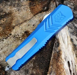 CobraTec Blue FS-X OTF Knife CTKMBLUFS-XMDS, 3" D2 Steel Drop Point Serrated Blade, Blue Aluminum Handle -Knifeworks Sales Shop MBLUFS XMDS.3 75281.1583253276