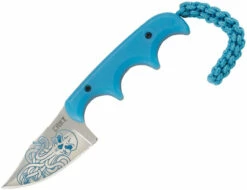 CRKT Minimalist Bowie Cthulhu, 2.13" 8Cr13MoV Satin Plain Blade, Blue Polypropylene Handle W/ Sheath