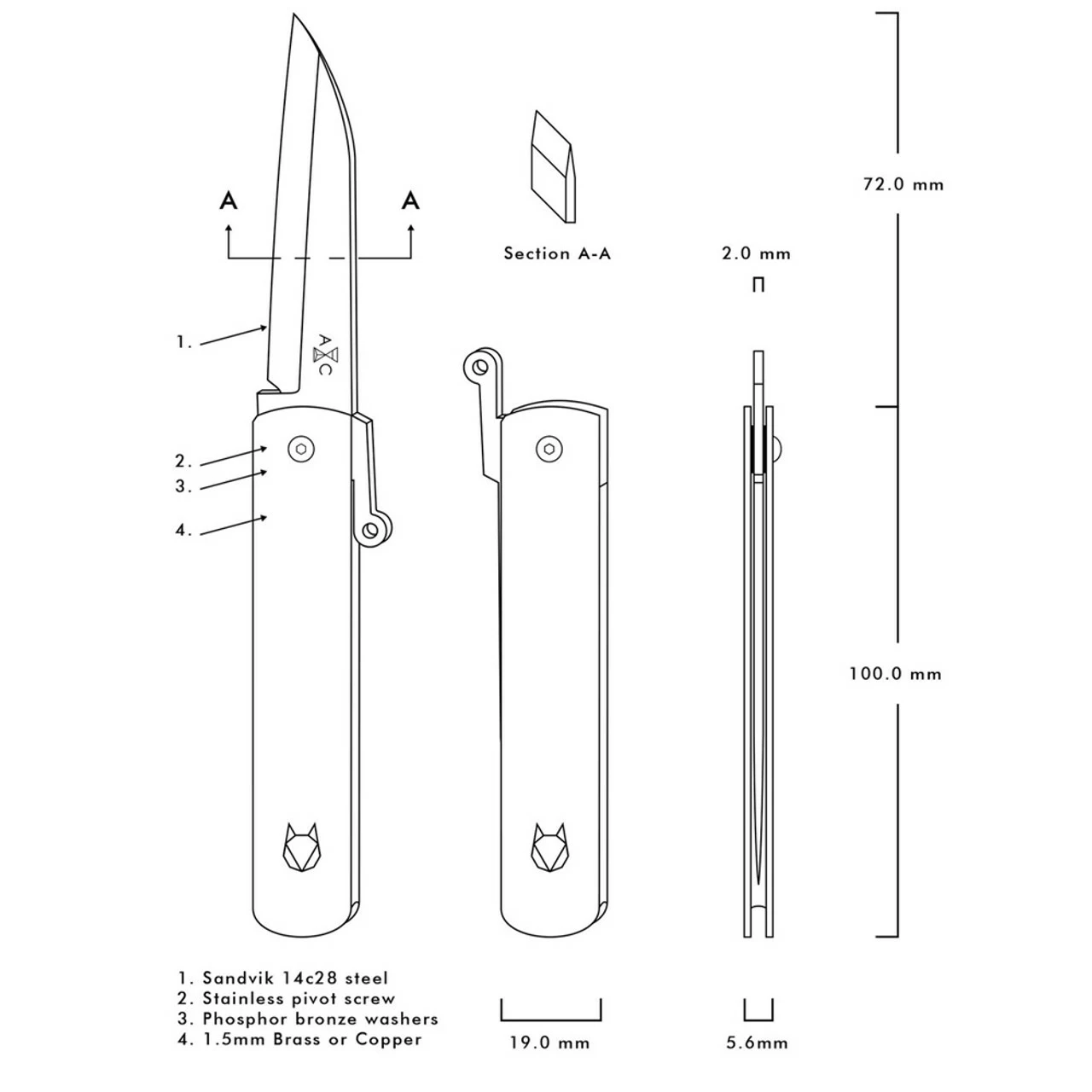 Andersson & Copra Urban Husky - Brass (2.8" Sandvik 14C28N) ACUHB 3 Andersson & Copra Urban Husky - Brass (2.8" Sandvik 14C28N) ACUHB - Image 3