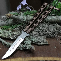 Bear & Son Cutlery 30th Anniversary Butterfly Knife ANN114CV, 4.25" 440 Satin Embellished Blade, Copper Vein Zinc Handle