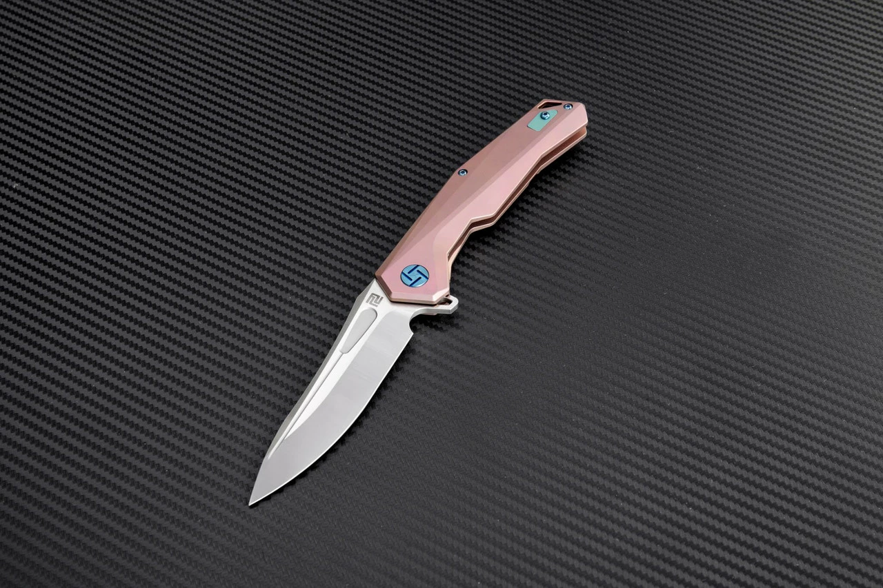 Artisan Zumwalt ATZ1808GREM, 3.78" M390 Plain Blade, Rose Titanium Handle 1 Artisan Zumwalt ATZ1808GREM, 3.78" M390 Plain Blade, Rose Titanium Handle