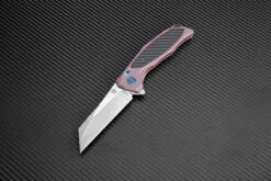 Knifeworks Sales Shop 42 Artisan Falcon ATZ1809GREM, 3.62" M390 Plain Blade, Rose Carbon Fiber/Titanium Handle