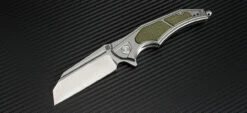 Artisan Apache ATZ1813PGGN, 3.7" D2 Plain Blade, Gray/Green Aluminum/G-10 Handle