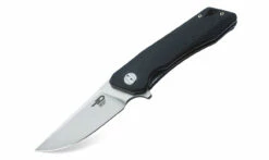 Bestech BTKG10A2 Thron, 3.0" Sandvick 12C27 Stonewash Plain Blade, Black G-10 Handle