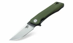Bestech BTKG10B1 Thron, 3.0" Sandvick 12C27 Black/Satin Plain Blade, Green G-10 Handle