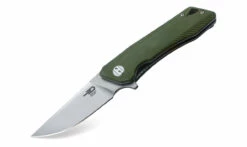Bestech BTKG10B2 Thron, 3.0" Sandvick 12C27 Stonewash Plain Blade, Green G-10 Handle