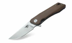 Bestech BTKG10C2 Thron, 3.0" Sandvick 12C27 Stonewash Plain Blade, Beige G-10 Handle