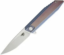 Bestech BT1701D Shogun, 3.54" CPM-S35VN Stonewash Plain Blade, Blue/Bronze Titanium Handle