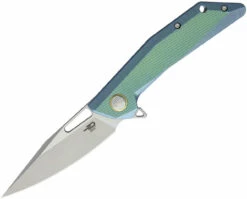 Bestech T1802B Shrapnel, 3.5" CPM-S35VN Plain Blade, Green Titanium Handle