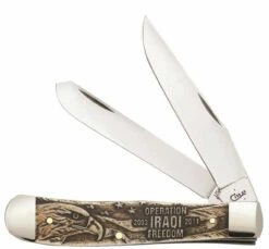 Case 22034 Trapper-Iraqi Freedom-Natural Bone Handle With Amber Color Wash