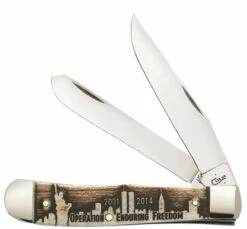 Case 22035 Trapper-Enduring Freedom-Natural Bone Handle With Amber Color Wash