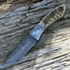 Damascus 1050RM Hunter, 4" Damascus Plain Blade, Ram's Horn Handle