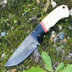 Damascus 1068 Skinner, 3.75" Damascus Plain Blade, Smooth White Bone Handle