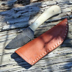 Damascus 1080BO Skinner, 3" Damascus Plain Blade, White Smooth Bone Handle -Knifeworks Sales Shop dm1080bo 1 81047.1566585950