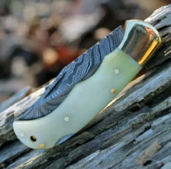 Damascus 1110 Lockback, 3" Damascus Plain Blade, Camel Bone Handle -Knifeworks Sales Shop dm1110.2 81860.1566585958