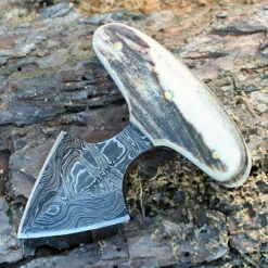 Damascus 1119 Push Dagger, 2" Damascus Plain Blade, Stag Handle