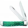 Case Basket Weave Mini Trapper 15502,3 1/2" Closed Length SS Blades, Natural Bone Handle W/Turquoise Color Wash