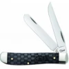 Case Basket Weave Mini Trapper 15505, 3 1/2" Closed Length SS Blades, Natural Bone Handle W/Charcoal Color Wash