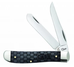 Case Basket Weave Mini Trapper 15505, 3 1/2" Closed Length SS Blades, Natural Bone Handle W/Charcoal Color Wash