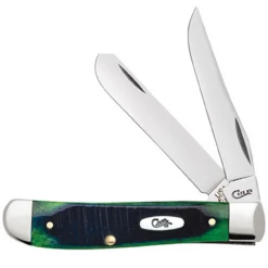 Case 27662 Mini Trapper, 3 1/2" Clip And Spey Blades, Sawcut Hunter Green Bone Handle
