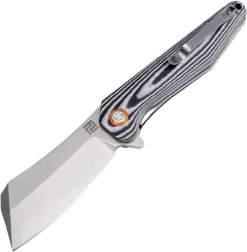 Artisan Osprey ATZ1803PBGC, 3.94" D2 Plain Blade, Black/White Curved G-10 Handle