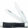 Case Basket Weave Trapper 15504, 4 1/8" Closed Length SS Blades, Natural Bone Handle W/Charcoal Color Wash