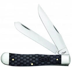 Case Basket Weave Trapper 15504, 4 1/8" Closed Length SS Blades, Natural Bone Handle W/Charcoal Color Wash