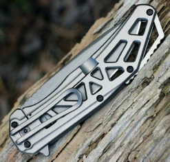 CRKT K330GGP Gusset, 3.5" 8Cr13MoV Plain Blade, Stainless Handles -Knifeworks Sales Shop k330ggp.2 31904.1566585937