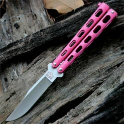 Bear & Sons BC114PK Pink, 5" Closed, SS Plain Blade, Pink Epoxy Coated Butterfly Knife