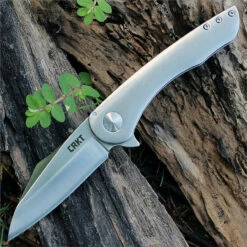 CRKT 6130 Jettison, Satin Plain Blade, Stonewash Stainless Steel, Frame Lock