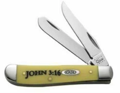 Case 8850 Religious Sayings Mini Trapper, "John 3:16", Smooth Yellow Synthetic Handle (3207 SS)