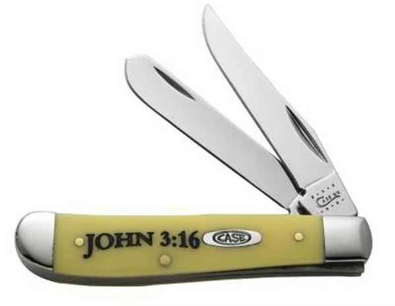 Case 8850 Religious Sayings Mini Trapper, "John 3:16", Smooth Yellow Synthetic Handle (3207 SS) 1 Case 8850 Religious Sayings Mini Trapper, "John 3:16", Smooth Yellow Synthetic Handle (3207 SS)