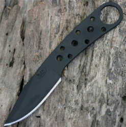 BlackJack Model 155 Neck Knife Black Finish W/ Leather Sheath