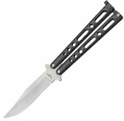 Benchmark Balisong Butterfly Knife - Black And Silver (4" Satin)