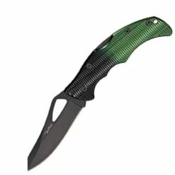 Benchmark Viper II Lockback, 3 3/8" Black Finish Stainless Blade With Thumb Slot. Textured Black And Green Aluminum Handles.