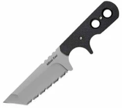 Cold Steel CS49HTFS Mini Tac, 3.75" AUS 8A SS Serrated Blade, Tanto Point, Black G-10 Handle, Secure-Ex Neck Sheath