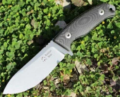 Dendra Russian Bear Fixed Blade, Stonewashed Niolox Steel, Black Micarta Handle
