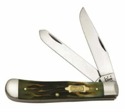 Case 41400 Worm Groove Moss Brown Trapper Brass Bowtie Shield
