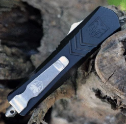 CobraTec Black FS-X OTF Knife CTKSBLKFS-XSDAG2SS, 2.75" D2 Steel Dagger Serrated Blade, Black Aluminum Handle -Knifeworks Sales Shop sblkfs xsdag2ss.2 56486.1623961487